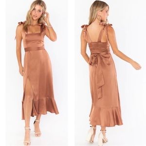 Show Me Your Mumu Bridesmaid Dress- Claire MIDI in Copper Luxe Satin